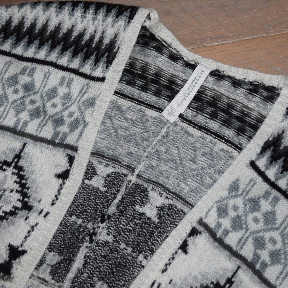 Aeropostale Aztec Tribal Open Cardigan Knit Sweater Flyaway Duster Relaxed N27 - Picture 7 of 11